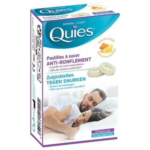 QUIES - Anti-Ronflement 12 Pastilles à Sucer - Goût : Miel Citron