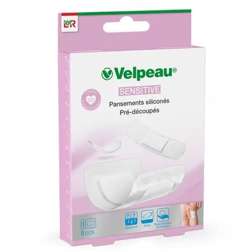 VELPEAU - Pansements Siliconés Pré-découpés - Velpeau Sensitive - 5 Pansements