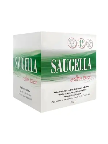 SAUGELLA Cotton Touch Jour 14 serviettes extra-fines avec ailettes