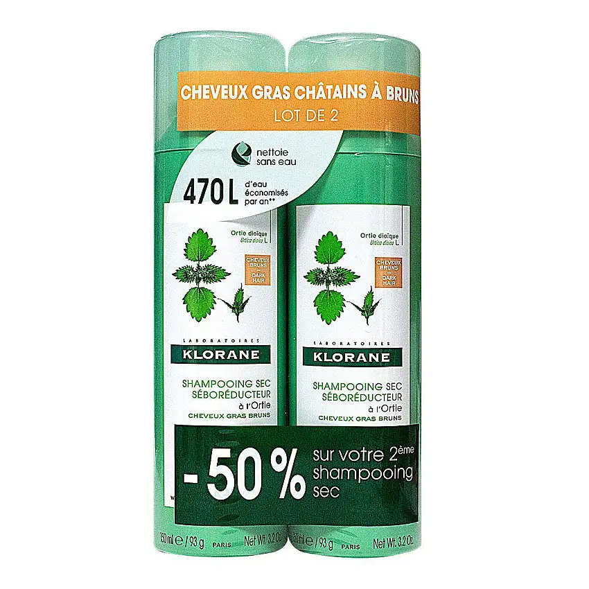 Klorane Shampooing Sec Ortie Teinté Spray Lot de 2x150ml