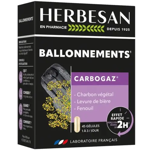 HERBESAN - Ballonnements Carbogaz - 45 Gélules