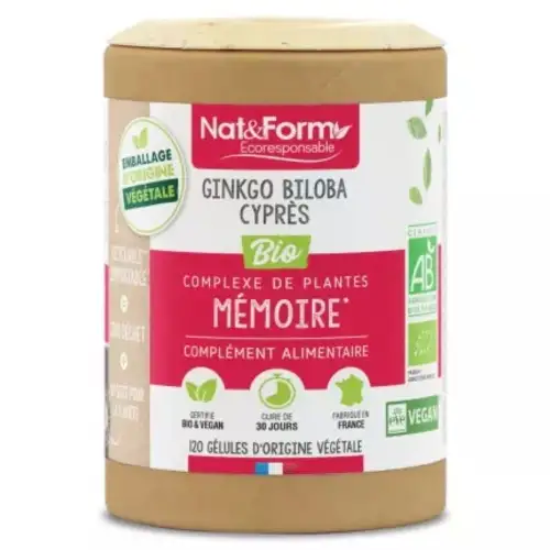 Nat & Form - Mémoire Ginkgo Biloba Cyprès Bio - 120 gélules