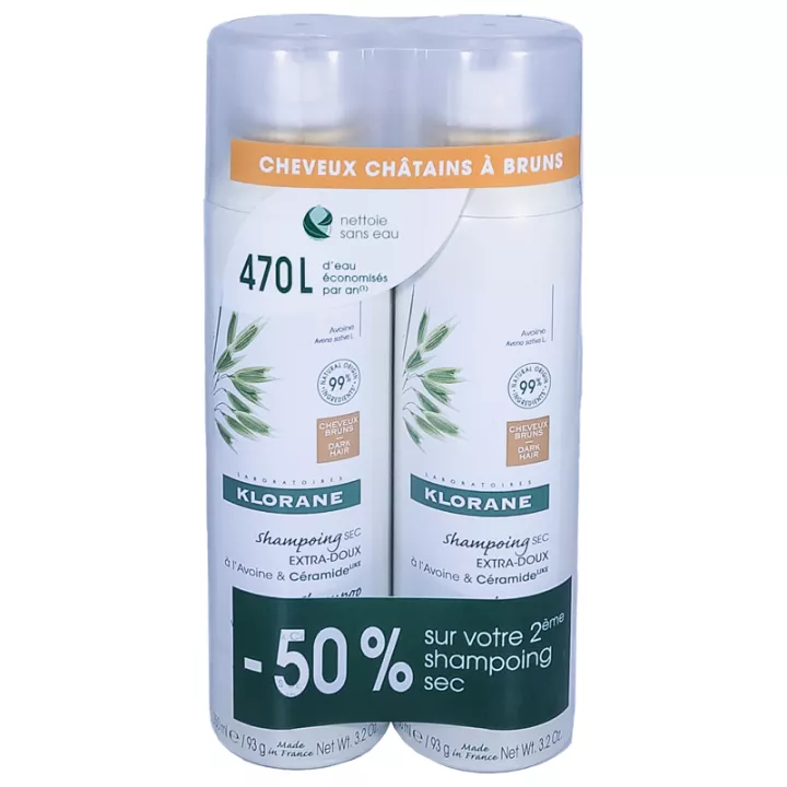 Klorane Shampoing Sec Teinté Avoine et Céramide Lot 2 sprays de 150 ml