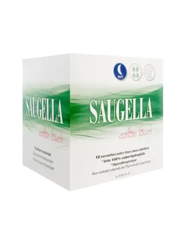 SAUGELLA Cotton Touch Nuit 12 serviettes extra-fines avec ailettes
