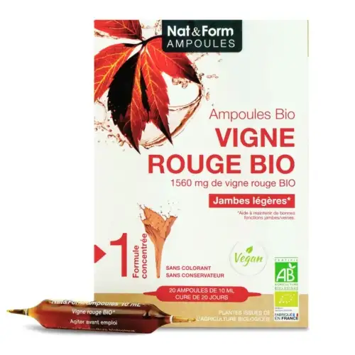 Nat & Form - Vigne Rouge Bio 1560mg - Cure 20 jours - 20 Ampoules