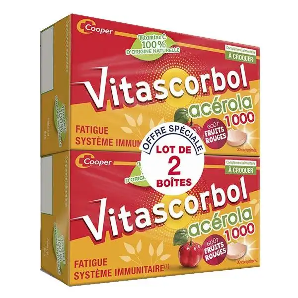 Vitascorbol Complément alimentaire vitamine C Acérola lot 2x 30 comprimés