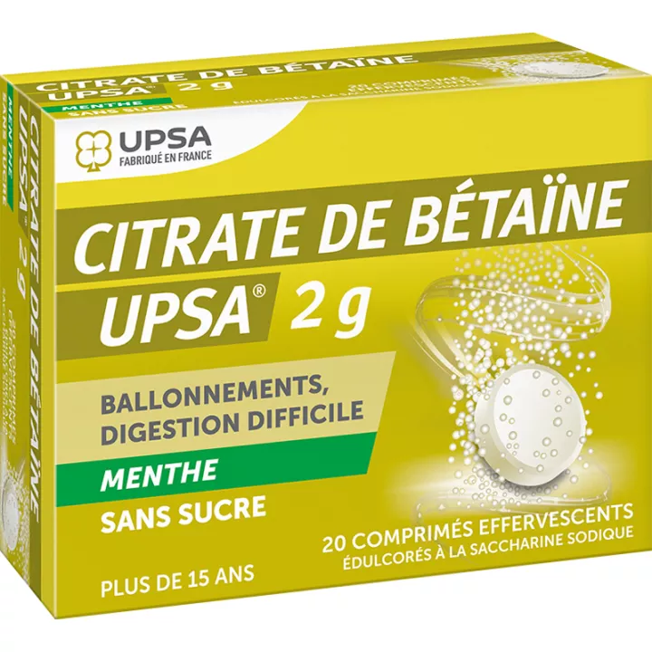 Citrate de Bétaïne 2 g Saveur Menthe Sans Sucre UPSA 20 comprimés