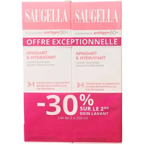 SAUGELLA - Lot de 2 Poligyn 50+ Soin Lavant Quotidien Apaisant et Hydratant - 2 x 250 mL