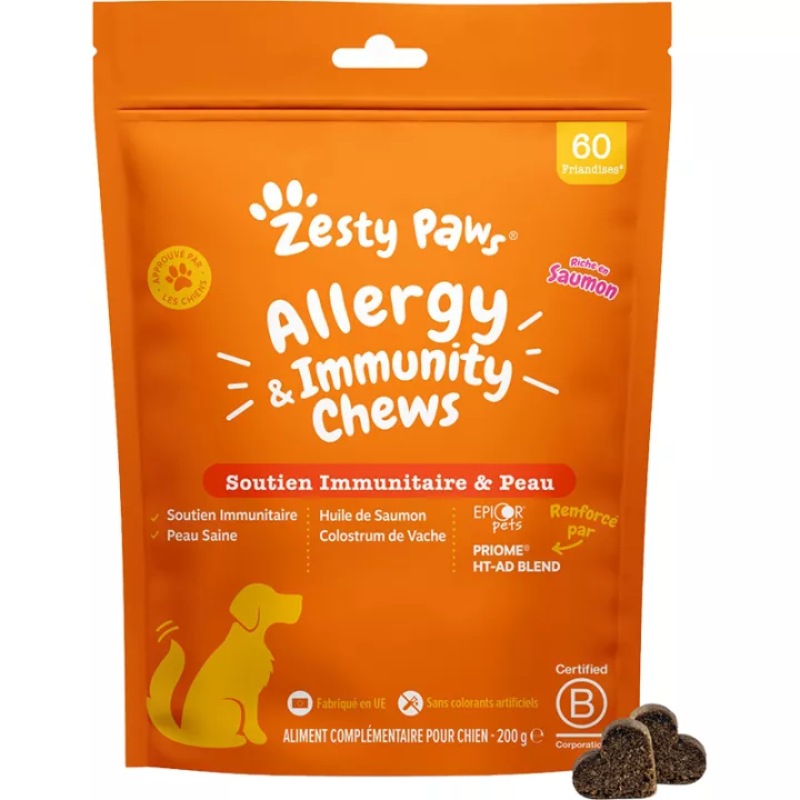 Zesty Paws Soutien Immunitaire & Peau Chien 60 friandises