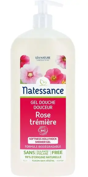 Natessance Gel douche bio Rose trémière sans Sulfate 1 litre