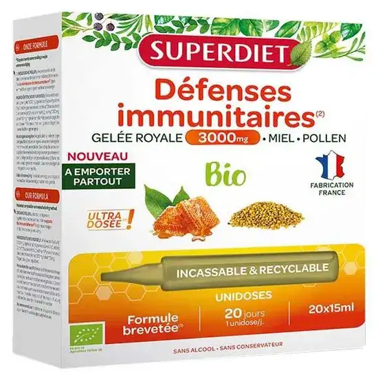 Superdiet Gelée Royale Défenses Immunitaires 3000 - 20 ampoules