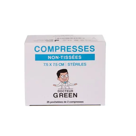 Dr Green – 50 Compresses stériles non-tissées 7.5 x 7.5 cm